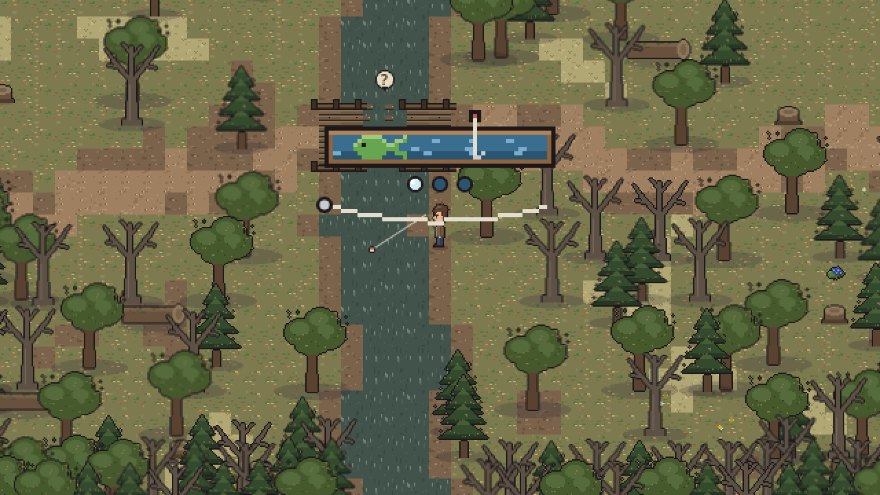 Reeling in a fish on the river.